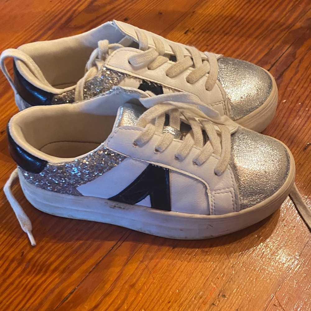 Kids Glittery Silver and Black Sneakers
